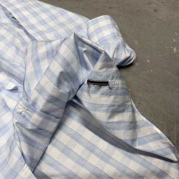 ZEGNA Dress Shirt Centoquaranta Twill Check Cotton Long Sleeve Blue 14.5 Small - Picture 8 of 9